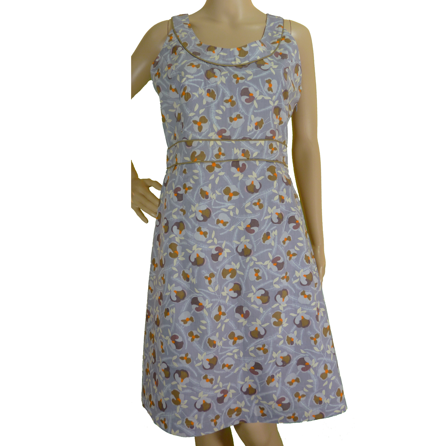 NEW BODEN FLORAL COTTON VINTAGE 50'S SUMMER DRESS LIGHT GREY UK 8 10 12